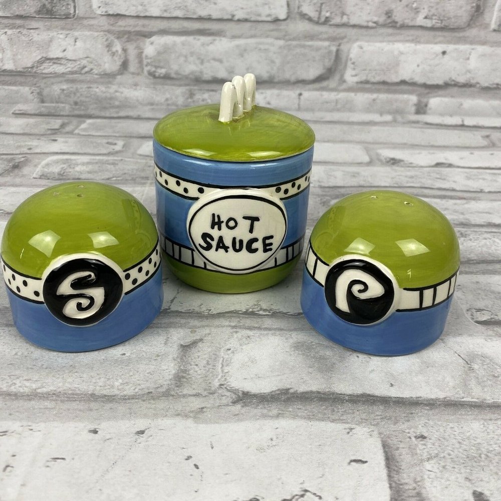 3 Nicole Engblom Salt Pepper Shaker Hot Sauce Jar